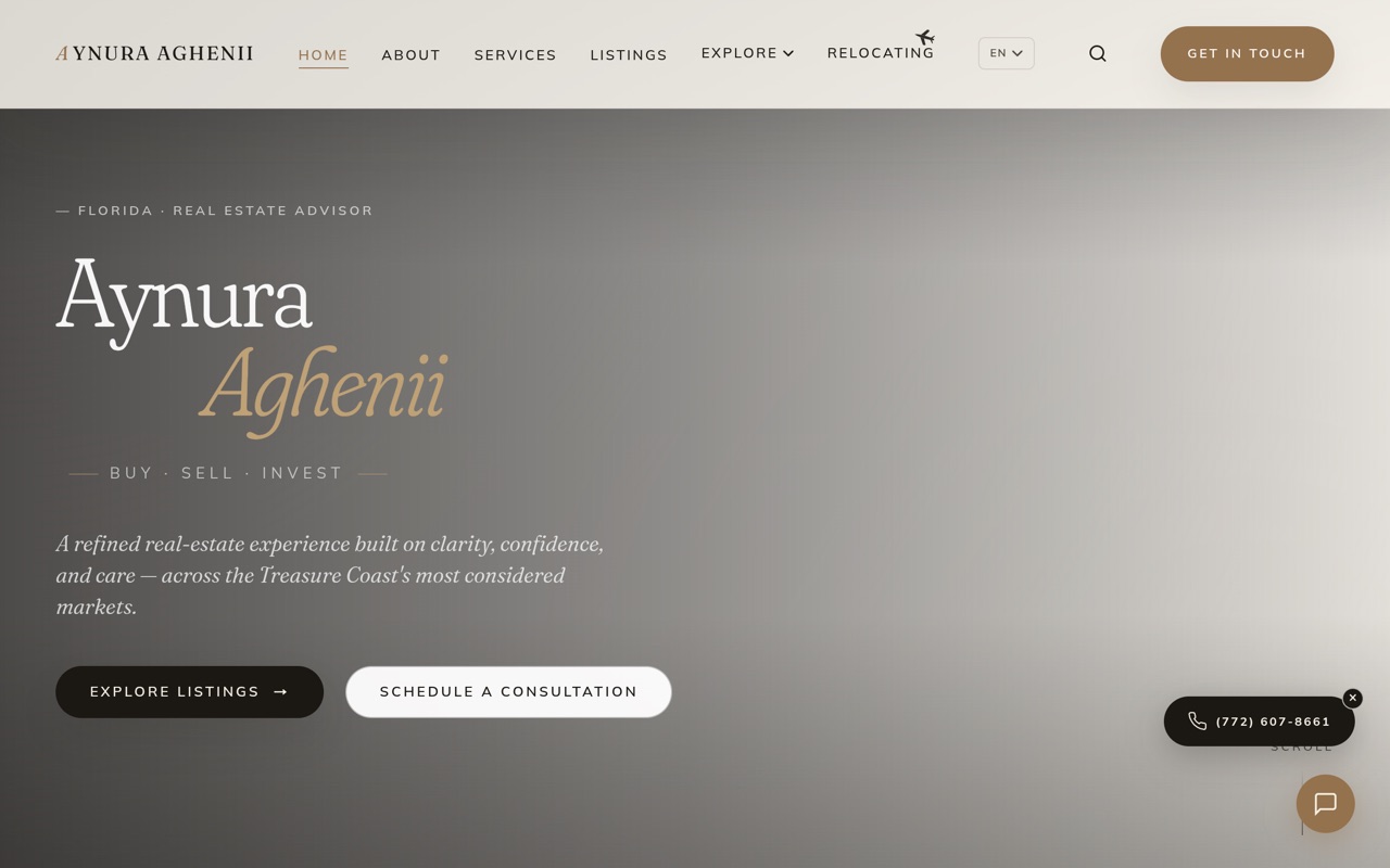 Aynura Aghenii luxury real estate website built by Aggento