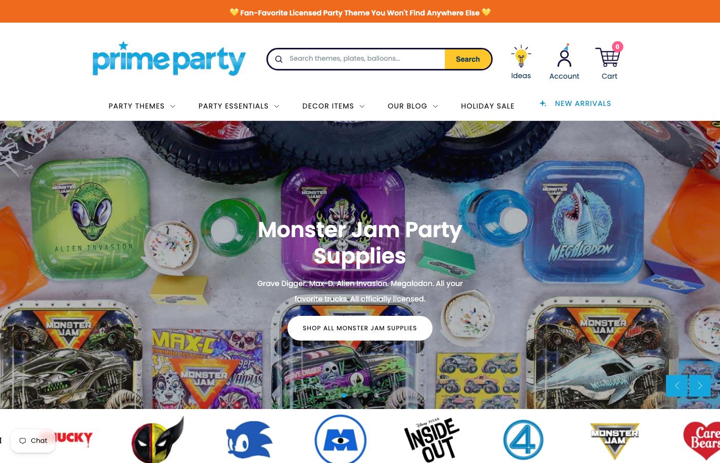 Prime Party licensed party supplies e-commerce website